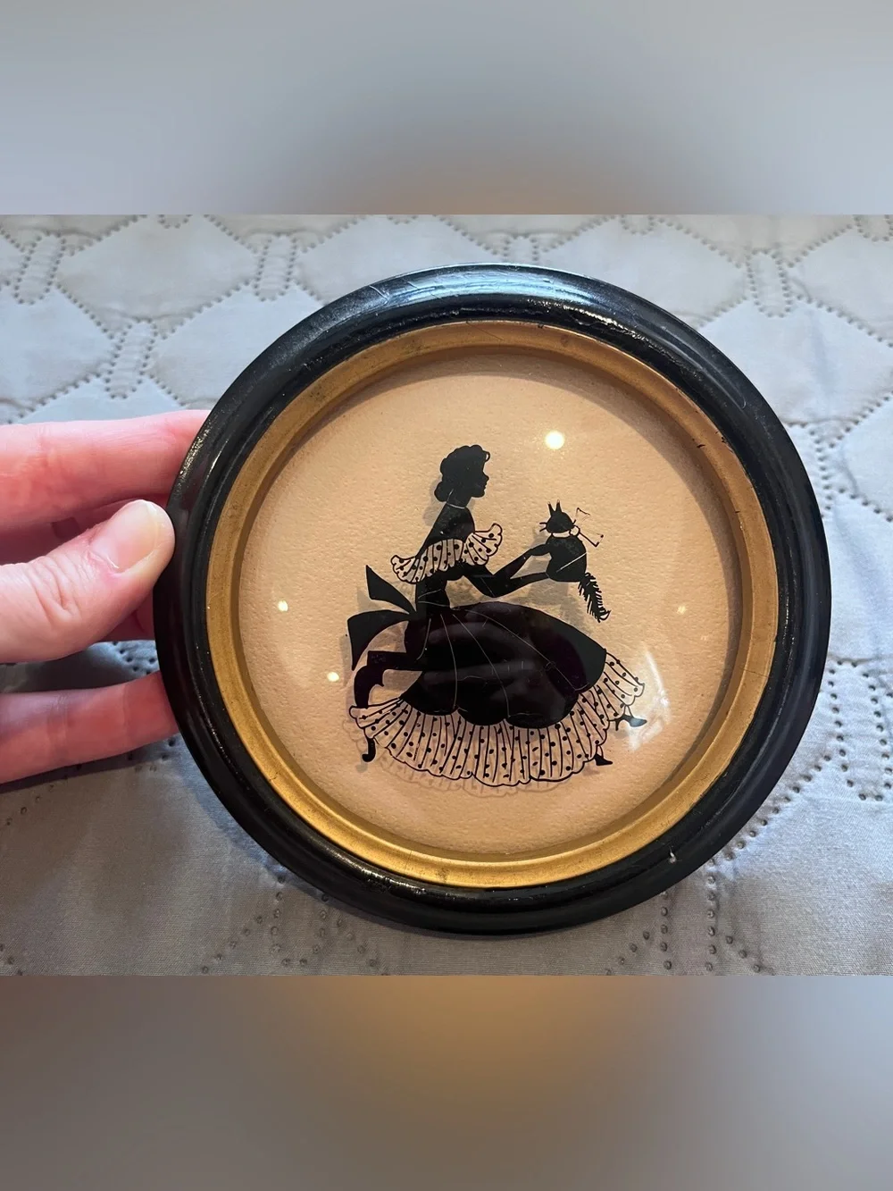 Vintage Reverse Painted Silhouette Pair – Convex Bubble Glass Wall Art Set